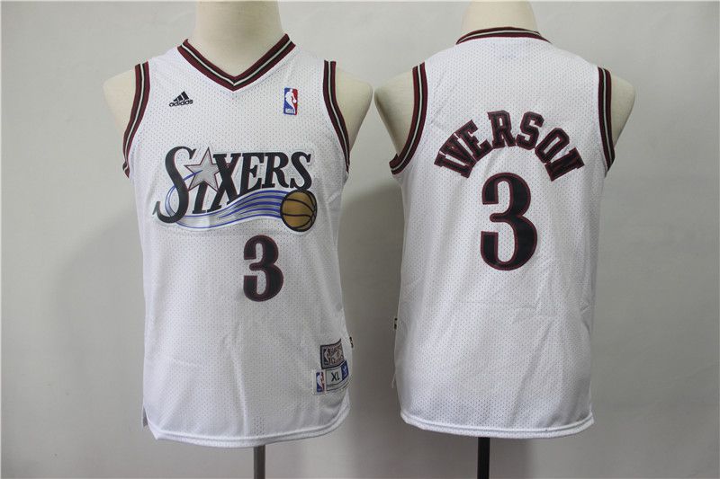 Youth Philadelphia 76ers #3 Iverson White Adidas NBA Jerseys1